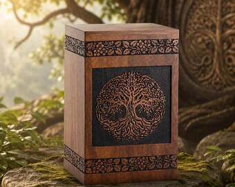 Handmade Rosewood Tree of Life Cremation Urn, Adult Memorial Keepsake Box