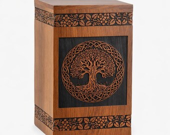 Handcrafted Indian Rosewood Tree of Life Urn Box, Memorial Keepsake Ashes Container
