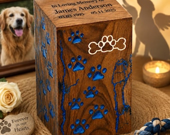 Personalized Mango Wood Dog Urn, Custom Pet Memorial Box, Engraved Pet Ashes Keepsake