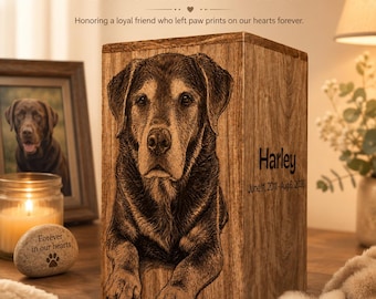 Personalized Mango Wood Dog Urn, Custom Pet Memorial Box, Engraved Pet Ashes Keepsake