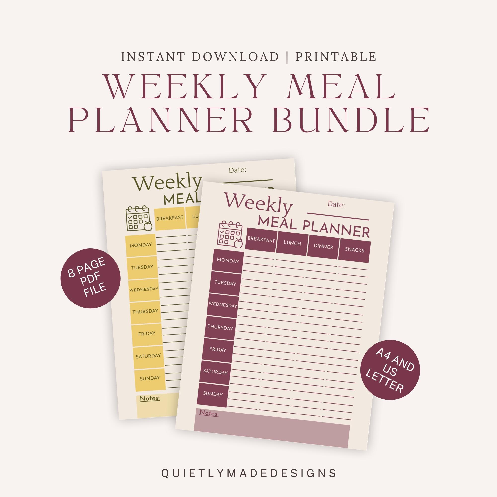 Weekly Meal Planner Printable Bundle | Grocery List, Pantry + Freezer ...