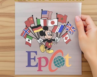 Epcot Dtf Mickey Flags of Nations Vintage 90's Style WDW Unisex Dtf, Disneyland Family Trip, Disney Epcot World Tour Dtf, Dtf Transfer Gifts