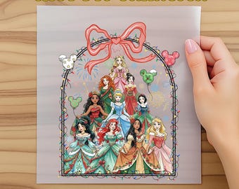 Disney Princess Coquette Bows Christmas Lights Dtf, Mickey's Very Merry Christmas Party, Girl Trip Disneyland Christmas, Dtf Transfers Gifts