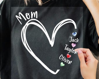 Mom Heart Name Design Personalized Family Names Ready to Press DTF Transfer, Mama Heart Dtf, Gift for Mom, Mother's Day Gifts, Funny Mama