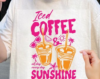Iced Coffee Sunshine Summer Ready To Press DTF, Summer Coffee Lover Dtf, Retro Summer Beach Vibes Dtf, Summer Vacation Dtf, Dtf Transfers