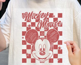 Vintage Mickey And Friends DTF Transfer, Checkered Mickey Ready To Press, Retro Disneyland Trip DTF, Disneyworld, Disney Family Vacation DTF