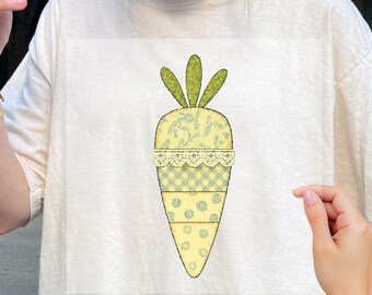Faux Patchwork Carrot Dtf, Retro Cottagecore Easter Dtf, Spring Floral Graphic Dtf, Gift for Women,Easter Dtf, Ready to Press, Heat Transfer