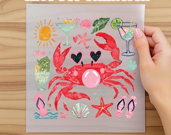 Colorful Crab DTF Transfer, Beach Ocean Crab Iron-On Design, Coastal Summer Ready to Press, Crab Summer Ready To Press, Iron On Decal