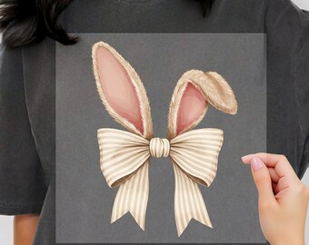 Bunny Ear Bow DTF Transfer, Ready To Press, Heat Transfer, Cute Dtf Transfer, Tshirt Transfer, Preppy Easter Dtf, Coquette Easter Dtf Gifts