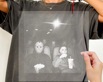Vintage Jason And Michael Myers Cinema Dtf, Funny Horror Movie Dtf, Retro Halloween Slasher Graphic Dtf, Spooky Season, Dtf Transfer Gifts