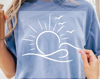 Sun Ocean Dtf, Gráfico lineal Boho Verano Dtf, Playa de moda Dtf, Lindo minimalista Verano Dtf, Verano Mujeres Dtf, Boho Waves Listo para imprimir