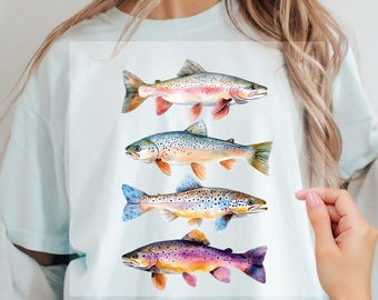 Preppy Fish Dtf Transfers, Ready to Press, Spring, Summer Direct to Film, Vintage Trout Dtf, Fly Fishing Rainbow Trout Dtf, Retro Fish Dtf