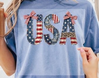USA Faux Patchwork Ready To Press Dtf, Faux Patchwork Patriotic Dtf Transfer, Preppy 4th of July Dtf Print, Floral 4th of July Dtf, USA Flag