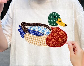Floral Patchwork Duck DTF Transfer, Thrifty DTF Transfers, Vintage Inspired, Grandma, Mallard, Ready to Press, Heat Transfer, Duck Dtf Gift