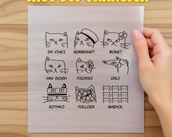 Artistic Cats Inspired by Famous Painters, Funny Cat Art, Minimalist Illustration, Gift for Artist or Art Teacher, Aesthetic Dtf, Art Dtf