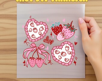 Coquette Strawberry Bow Ready To Press DTF, Boho Strawberry Ribbon DTF Transfer, Girly Summer Shirt DTF Print, Pink Bow Dtf,Trendy Sweet Dtf