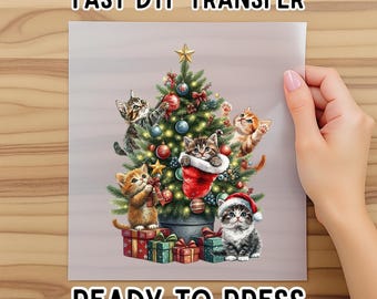90's Cat Christmas Dtf, Vintage Retro Christmas Dtf, Cozy Retro Holiday Christmas Tree Dtf, Cat Lover Lady XMAS Gift, Cute Christmas Cat Dtf