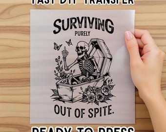 Surviving Purely Out Of Spite Comfort Dtf, Funny Goth Celestial Skeleton and Bats Dtf, Bat Lover Gothic Dtf, Celestial Woman Dtf, Bat Lover