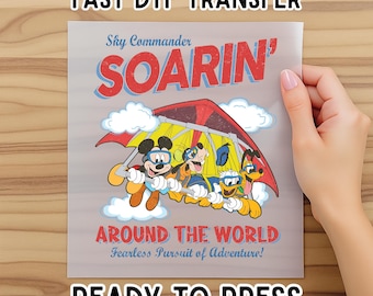 Vintage Mickey & Friends Soarin' Around The World Dtf, Disney Ride Epcot Center Dtf, Donald Pluto Goofy, Disneyland Trip Outfit, Disneyland
