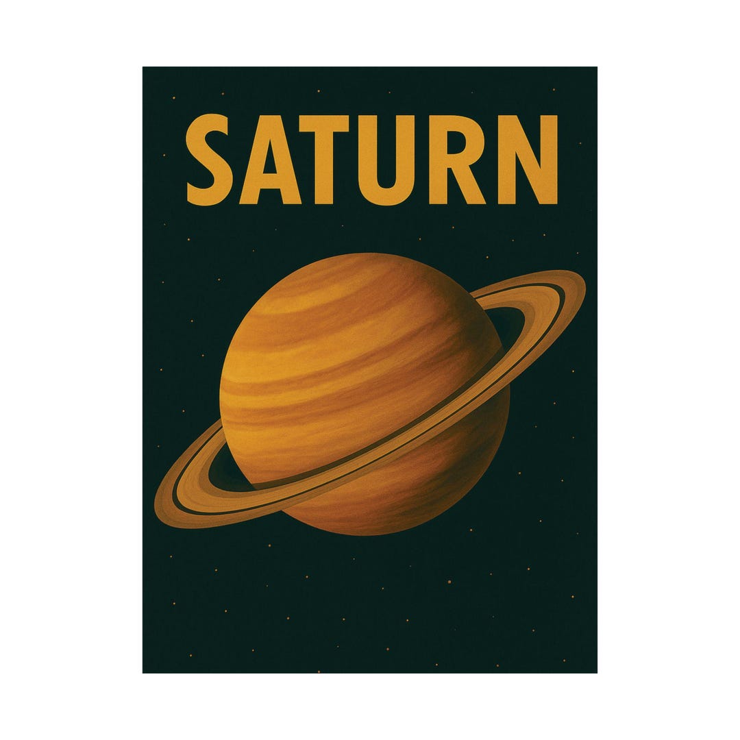 Saturn Planet Poster | Vintage Space Art Print | Retro Astronomy Wall ...