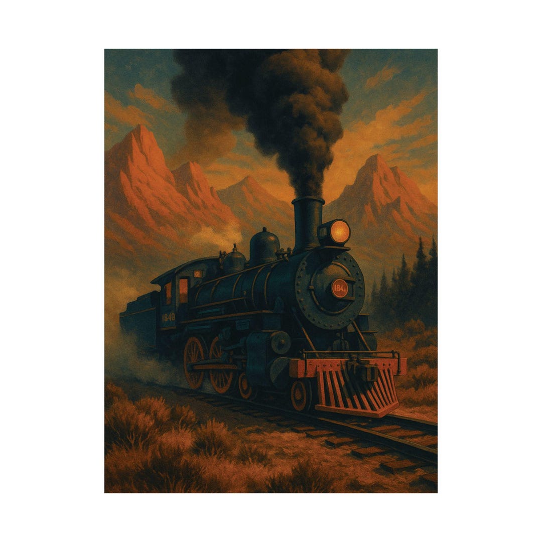 Vintage Steam Locomotive Poster | Retro Train Mountain Landscape Art ...