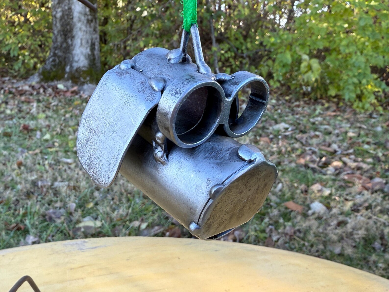 Picture of Handcrafted Dog Head Welded Steel Metal Art Ornament With Green Ribbon ...