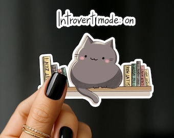 Bookish Cat Sticker “Introvert Mode: On” | Cozy Reader Vinyl Decal