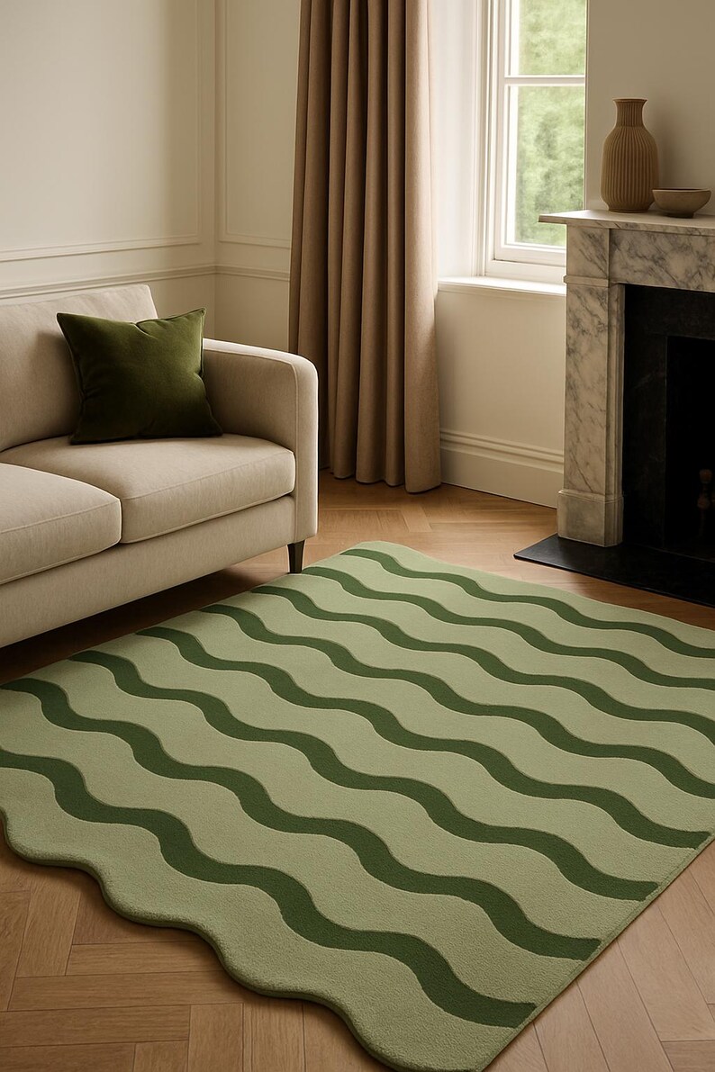 Hand-tufted Wavy Scalloped Area Rug - Etsy