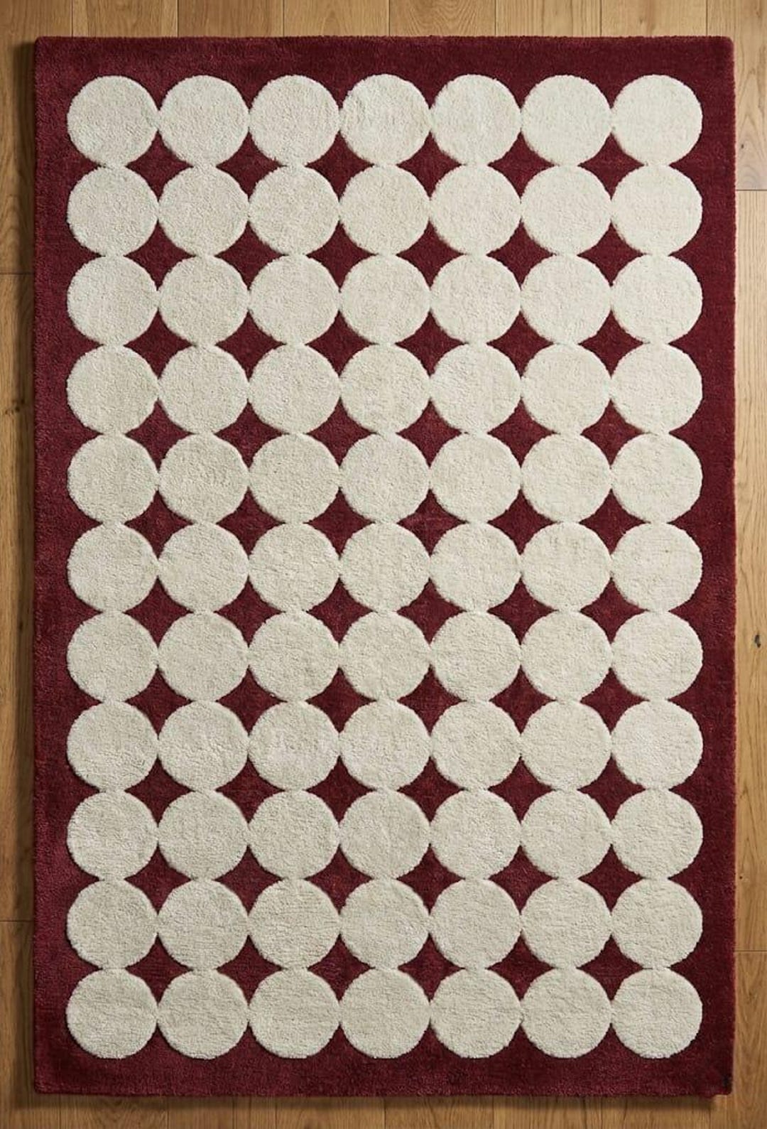 Hand Tufted Geometric Polka Dot Rug - Modern Burgundy and Cream Area ...