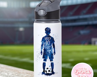 Football Water Bottle | Personalised Name | Red, Blue, Black