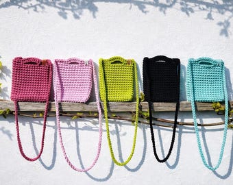 Crossbody Phone Bag, 100% Cotton Crochet Pouch in 5 Colors