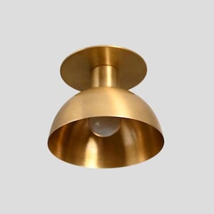Mid Century Modern Brass Flush Mount Ceiling Light, Minimalist Dome Ceiling Lamp, Scandinavian Lighting, Gold Ceiling Fixture