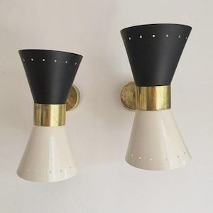 Mid Century Modern Double Cone Wall Sconce Set, Black White Brass Wall Light, Vintage Adjustable Lamp, Retro Scandinavian Lighting