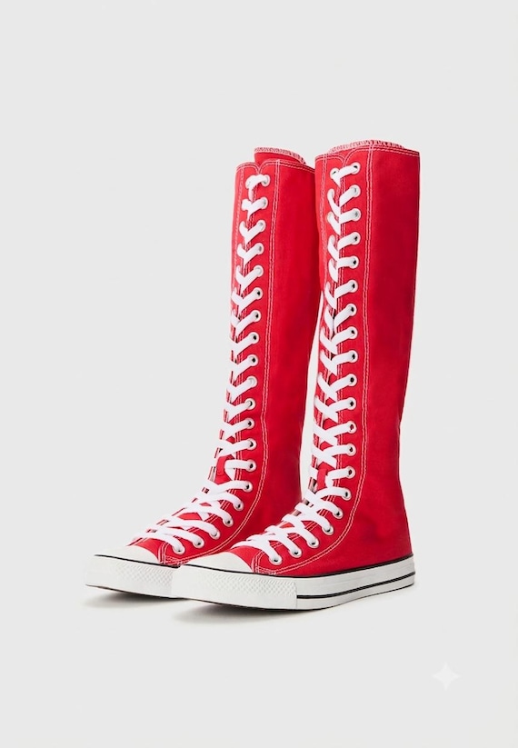 Custom Knee High Lace Up Boots | Canvas High Top Sneakers, Choose Colors