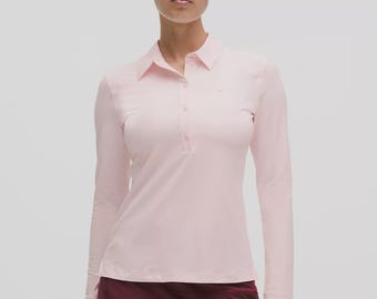 Polo de golf de manga larga para mujer, camiseta deportiva transpirable para tenis, mezcla de poliéster y elastano.