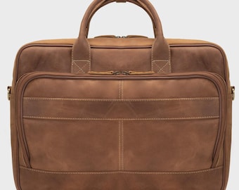 Vintage Brown Leather Laptop Bag, Messenger Briefcase, Professional Office Work Case