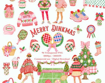 Christmas Pickleball Clipart, Girly Pickleball PNG, 94 PNG Clip Art, Commercial Use, Digital Download