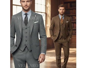 Men’s Tweed 3-Piece Suit Set | Classic Wool Anzug Herren | Costume Tweed Homme Élégant | Old Money Gentleman Suit | Vintage British Ensemble