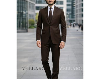 Men’s Dark Brown 2-Piece Suit | Luxury Tailored Business Suit | Chocolate Brown Slim Fit Suit | Herren Anzug Braun Elegant | Costume Homme