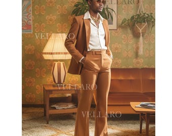 70s Brown Bell Bottom Suit for Men | Retro Flared Leg Disco Suit | Vintage Suit | Old Money Style | Anzug Schlaghose Herren Années 70 Homme