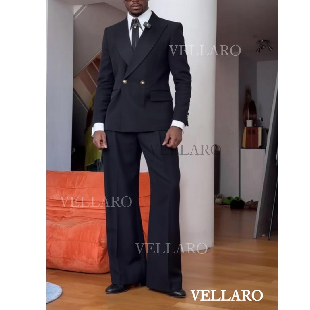 70s Suit for Men Black Double Breasted Suit | 1970s Flared Leg 