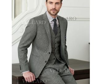 Grey Tweed 3-Piece Men’s 90s Suit | Vintage Wool Three Piece Suit | Herren Tweed Anzug Braun | Costume Homme Tweed Marron | Old Money 1920s
