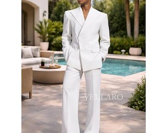 White Double Breasted Bell Bottom Men's Suit | Flared 70s Retro Suit  Herren Weißer Zweireihiger Anzug Costume Homme Rétro Luxe Herren anzug