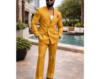 Mustard Yellow Double Breasted Suit for Men | Bell Bottom Flared 70s Retro Suit | Luxury Mens Statement Suit Herren Anzug Vintage Homme Chic