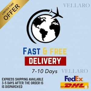 May include: A light blue graphic with the words "FAST & FREE DELIVERY" in blue and yellow. The image includes a globe with a plane, the text "LIMITED TIME OFFER", and the logos for FedEx and DHL.