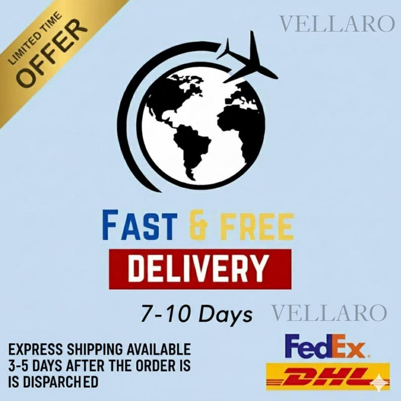 May include: A light blue graphic with the words "FAST & FREE DELIVERY" in blue and yellow. The image includes a globe with a plane, the text "LIMITED TIME OFFER", and the logos for FedEx and DHL.