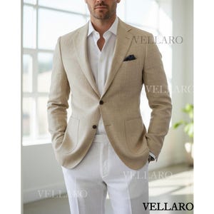 Jaren 90 beige linnen blazer Leinen Sakko Homme Lin zomerjas lichtgewicht getailleerde herenkleding Italiaanse stijl Herren Anzug