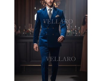 Men’s Royal Blue Double Breasted Suit | Luxus Herrenanzug Blau | Costume Homme Élégant Mariage Soirée | Old Money Formal Menswear