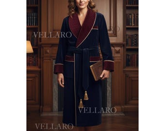 Women’s Luxury Velvet Robe de Chambre Damen Morgenmantel Femme | Burgundy Shawl Collar Belted House Coat Old Money Elegant Loungewear
