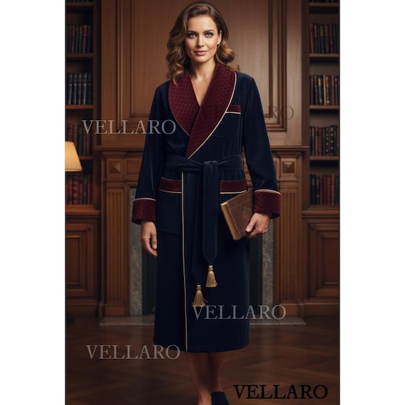 Women’s Luxury Velvet Robe de Chambre Damen Morgenmantel Femme | Burgundy Shawl Collar Belted House Coat Old Money Elegant Loungewear